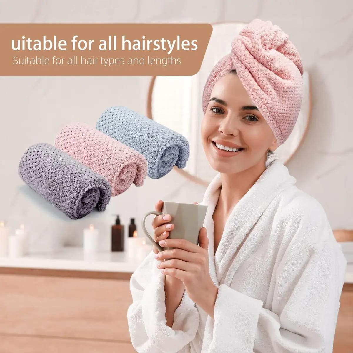 Gorro Secado Rápido Toalla Anti-Frizz Turbante Absorbente